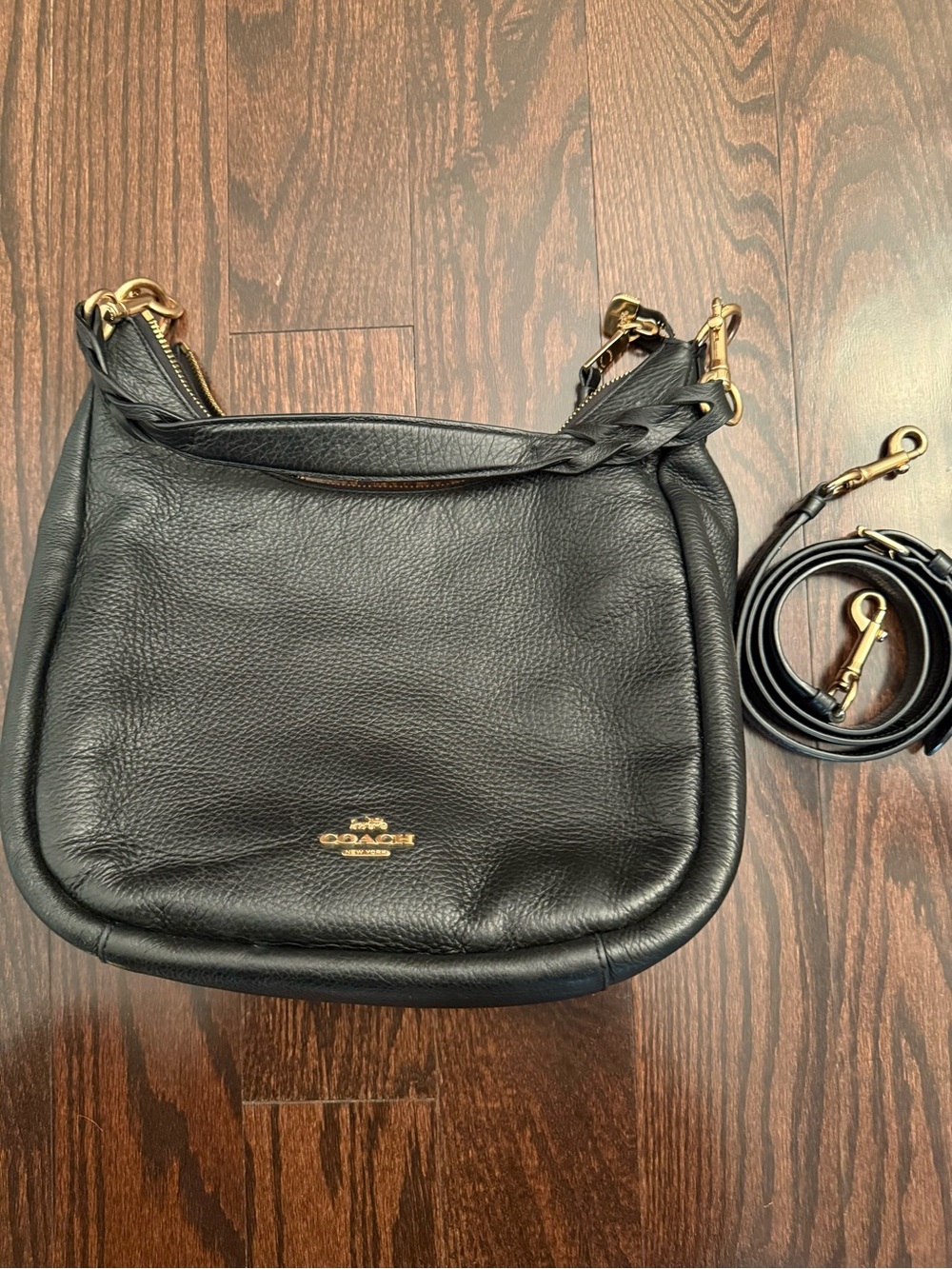 Coach Black Pebbled Leather Hobo Bag with 2 Straps